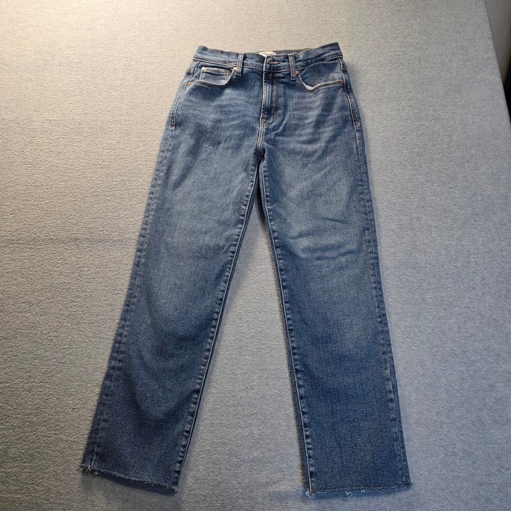 Kensie Jeans The Allie High Rise Slim Straight Medium Wash Raw Hem Blue Denim 29